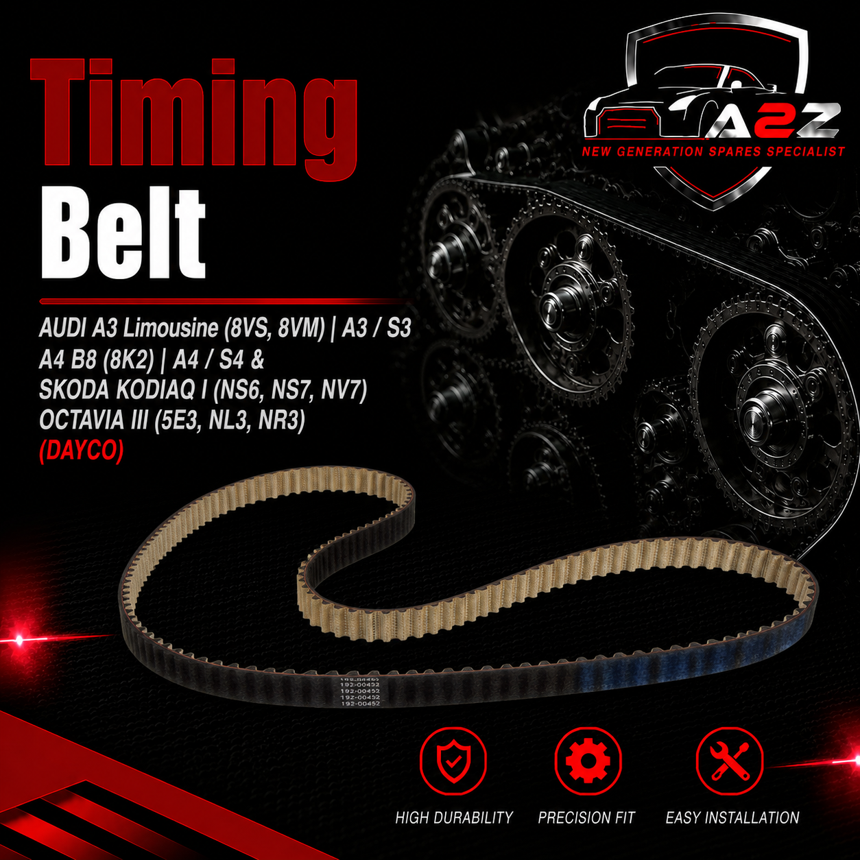 Timing Belt 941074 04L109119A 04L109119B 04L109119C Compatible With AUDI A3 Limousine (8VS, 8VM) | A3 / S3 A4 B8 (8K2) | A4 / S4 & SKODA KODIAQ I (NS6, NS7, NV7) OCTAVIA III (5E3, NL3, NR3) (DAYCO)