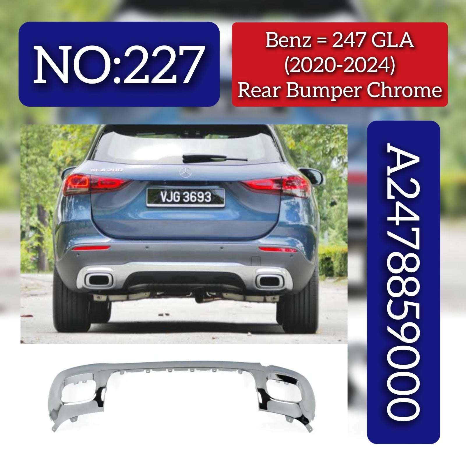 Rear Bumper Chrome 2478859000 Compatible With Mercedes Benz W247 Tag No.227