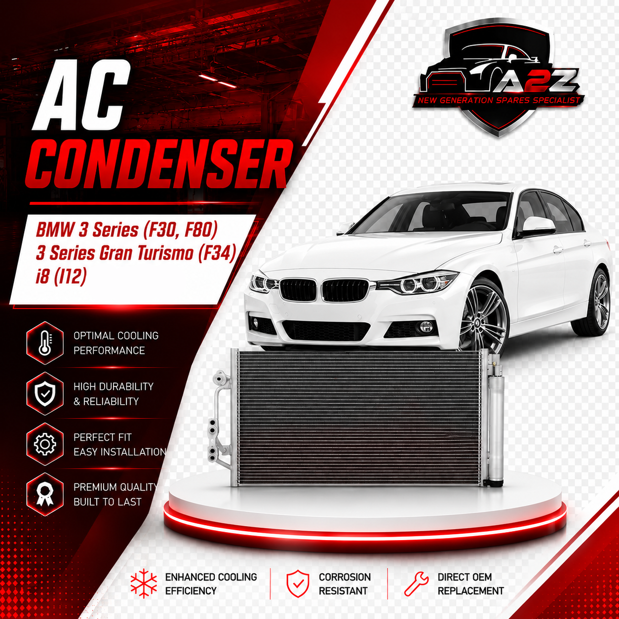 AC Condenser 64506804722 64504270545 64509288940 64509335362 Compatible With BMW 3 Series (F30, F80) 3 Series Gran Turismo (F34) i8 (I12) Tag No.104