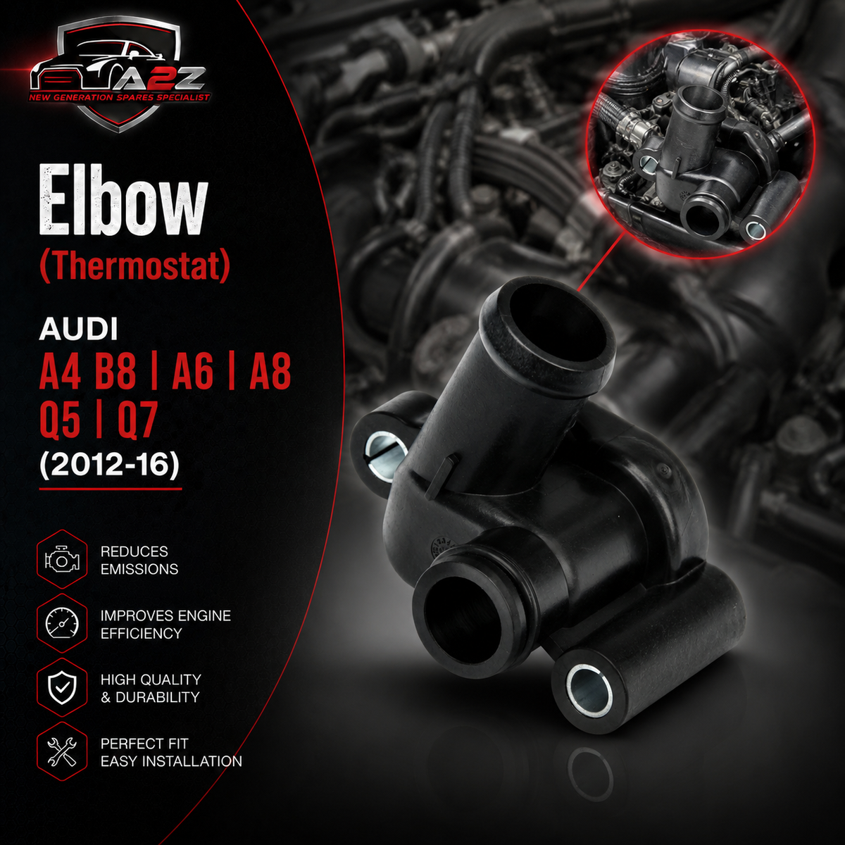 Elbow (Thermostat) 059121506H Compatible With AUDI A4 B8 A6 A8 Q5 Q7 Tag-E-42