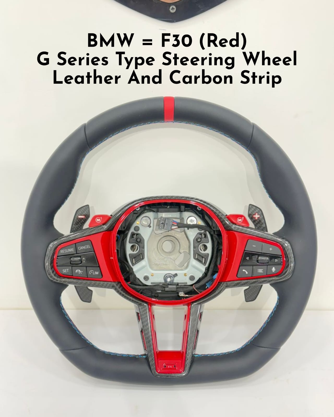 G Series Type Steering Wheel Leather & Carbon Strip (Red) Compatible With BMW For X5 X6 F30
