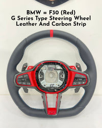 G Series Type Steering Wheel Leather & Carbon Strip (Red) Compatible With BMW For X5 X6 F30
