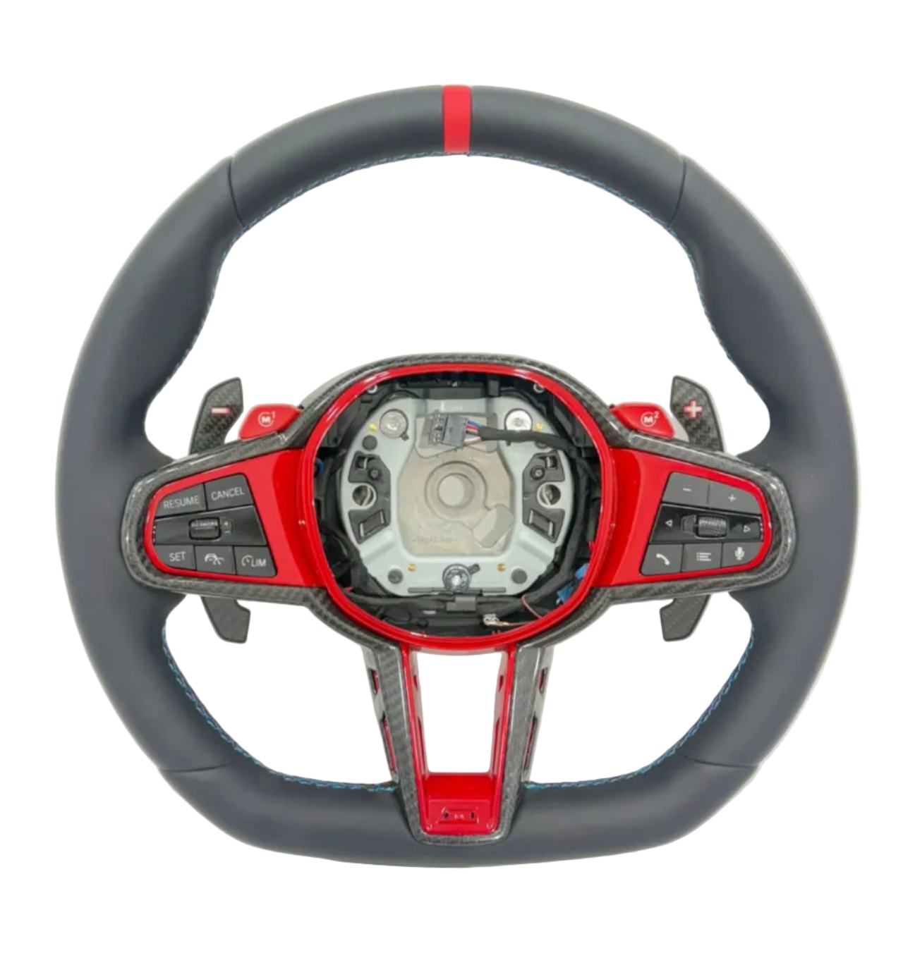 G Series Type Steering Wheel Leather & Carbon Strip (Red) Compatible With BMW For X5 X6 F30