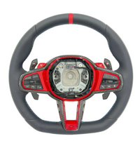 G Series Type Steering Wheel Leather & Carbon Strip (Red) Compatible With BMW For X5 X6 F30