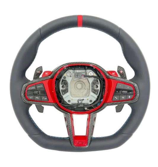 G Series Type Steering Wheel Leather & Carbon Strip (Red) Compatible With BMW For X5 X6 F30