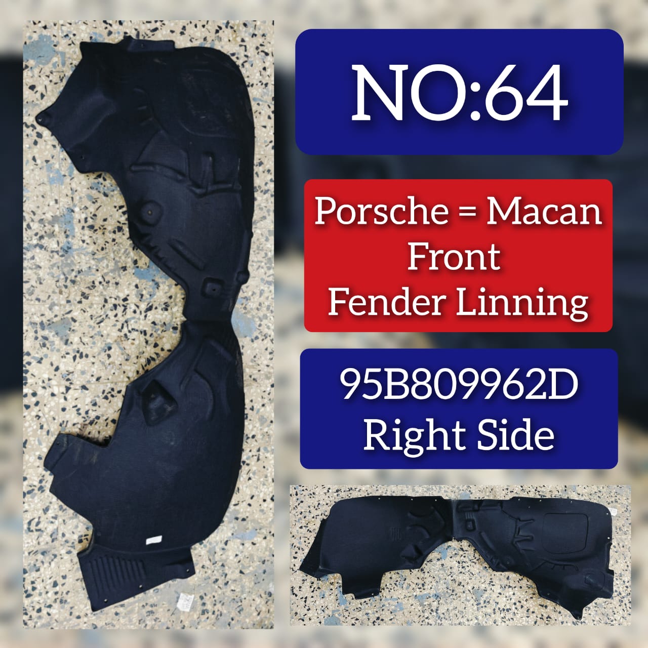 Front Right Fender Liner 95B809962D 95B809962B  Compatible With PORSCHE MACAN (2014-2017) Tag No.64