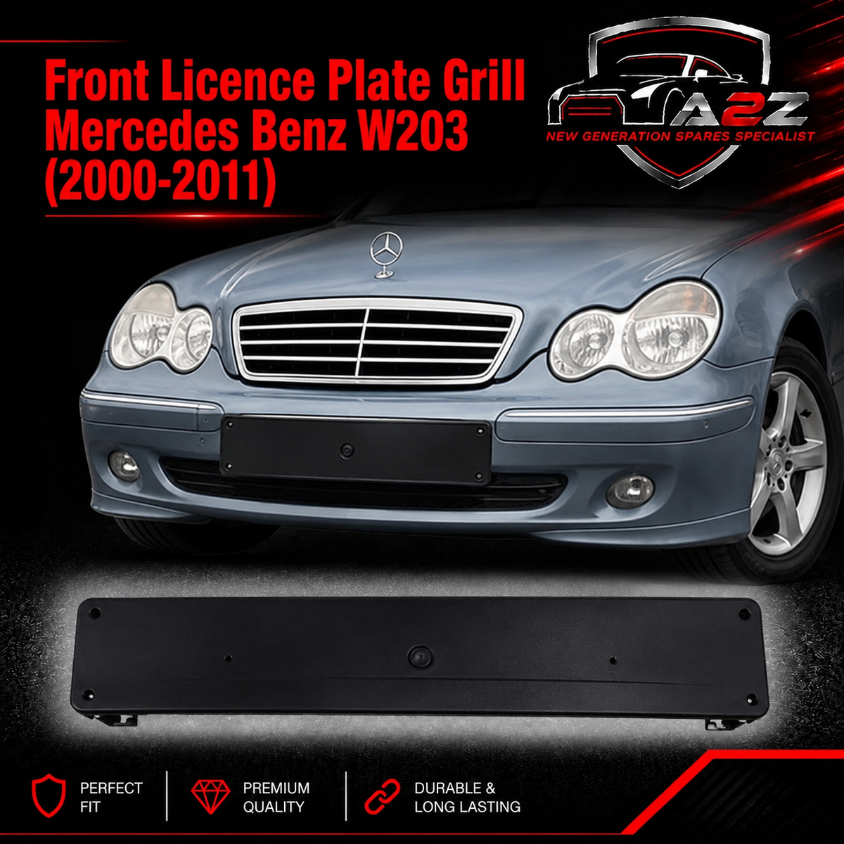 Front Licence Plate Grill 2038852981 Compatible With Mercedes Benz W203 2000-11 Tag No.343