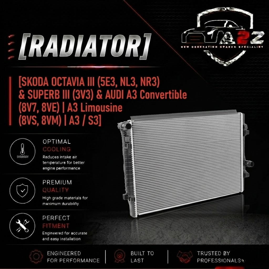 Radiator 5Q0121251GN Compatible With SKODA OCTAVIA III (5E3, NL3, NR3) & SUPERB III (3V3) & AUDI A3 Convertible (8V7, 8VE) | A3 / S3 & A3 Limousine (8VS, 8VM) | A3 / S3