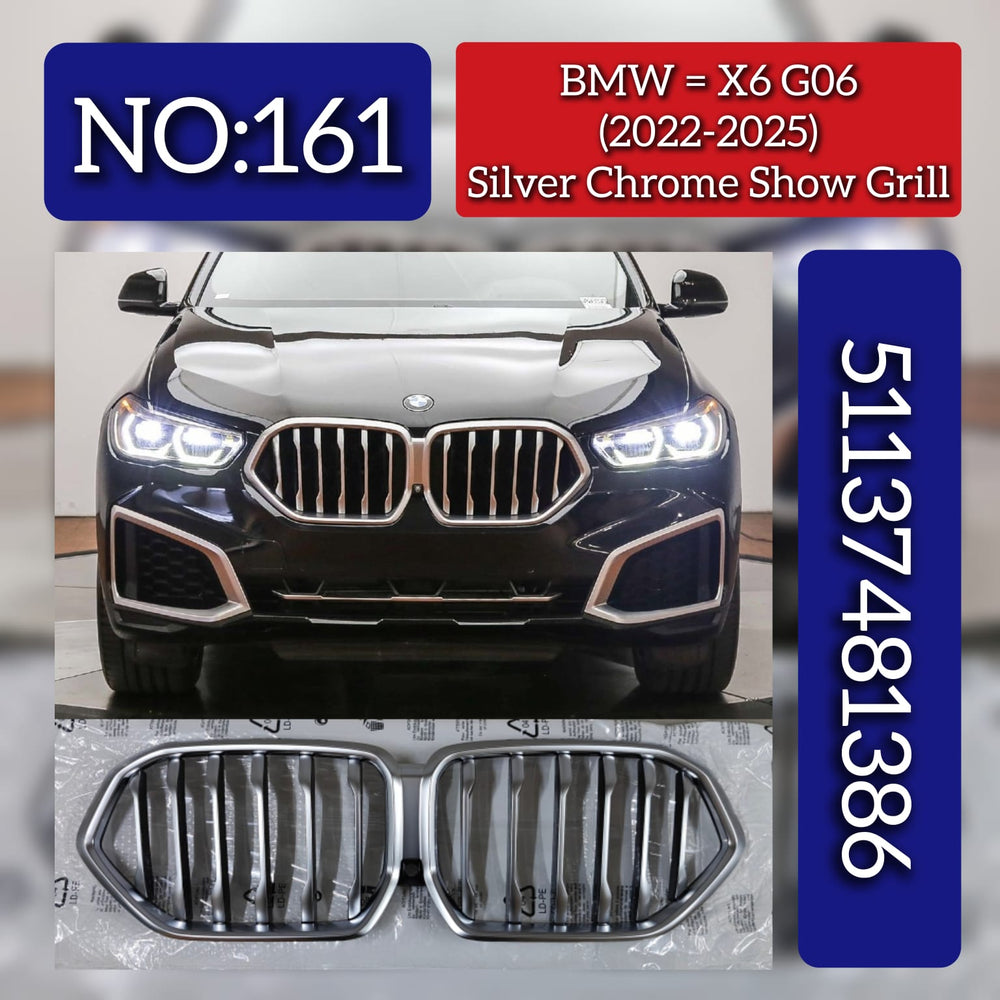Silver Chrome Show Grill 51137481386 Compatible With BMW X6 G06 (2022-2025) Tag No.161