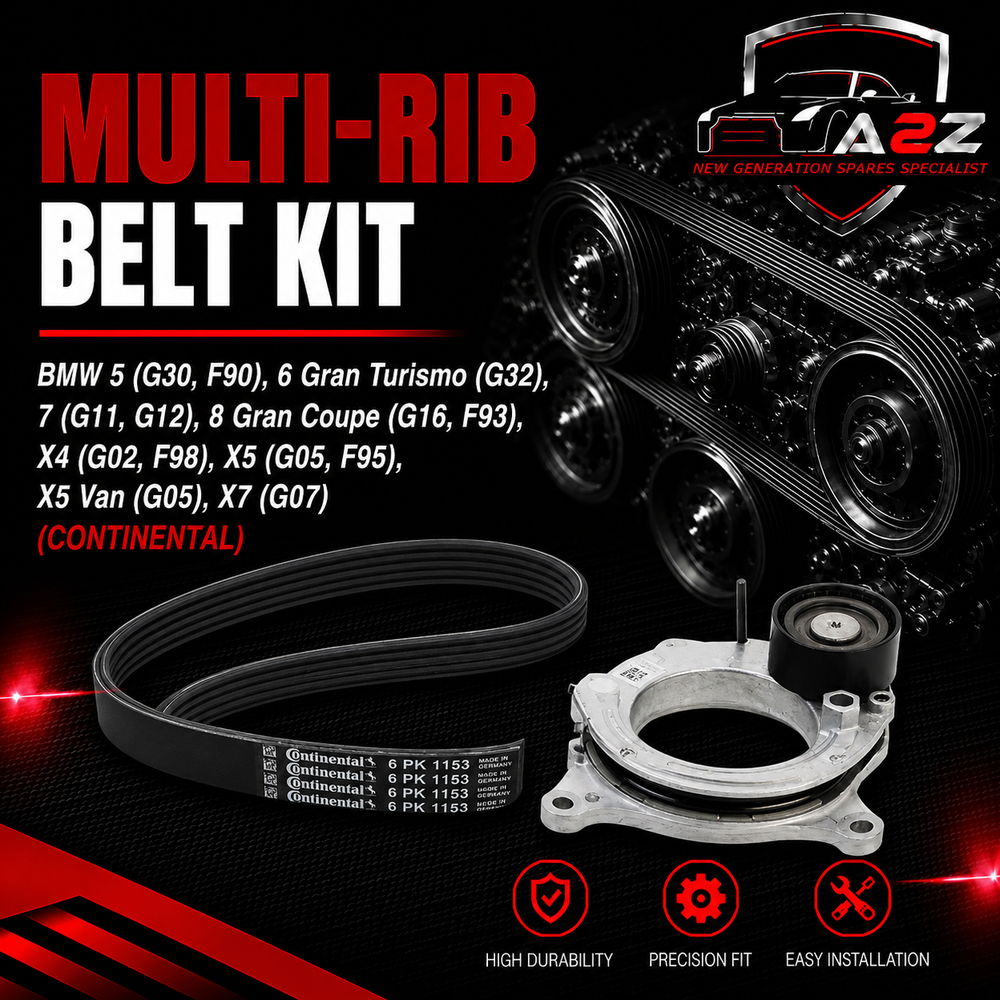 Multi Rib Belt Kit 6PK1153K5 Compatible With BMW 5 (G30, F90), 6 Gran Turismo (G32), 7 (G11, G12), 8 Gran Coupe (G16, F93), X4 (G02, F98), X5 (G05, F95), X5 Van (G05), X7 (G07) (CONTINENTAL)