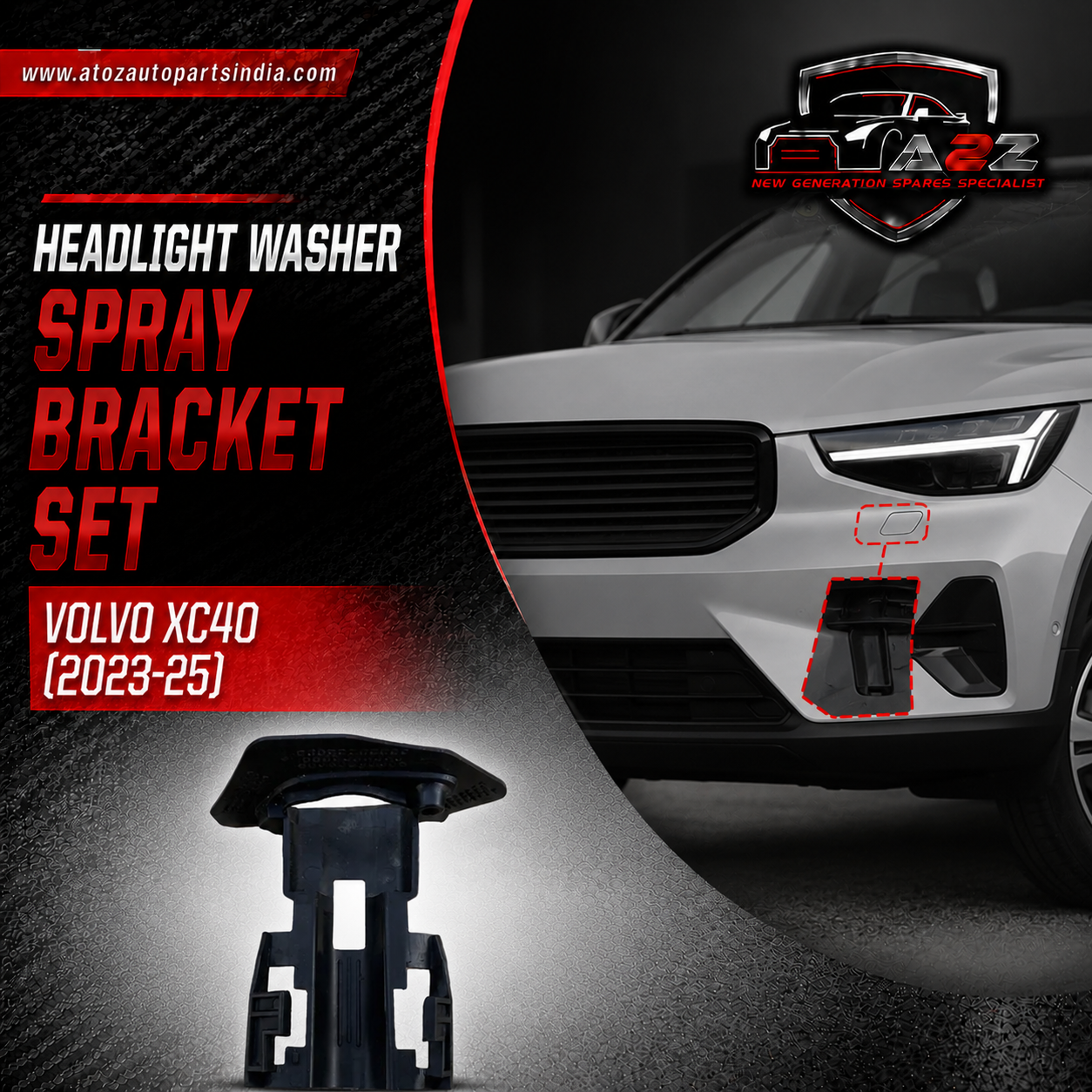 Headlight Washer Spray Bracket Set Left 31690935 & Right 31690939 Compatible With Volvo XC40 (2023-25)