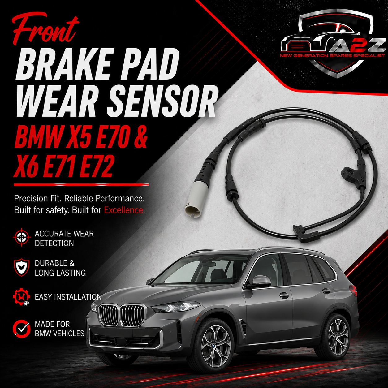 Front Brake Pad Wear Sensor 34356789501 Compatible With BMW X5 E70 & X6 E71 E72