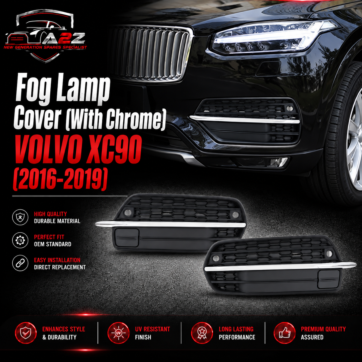 Fog Lamp Cover (With Chrome) Left 31383044 & Right 31383045 Compatible With VOLVO  Volvo XC90 & VOLVO XC90 I (275 Tag No.842 (2016-2019)