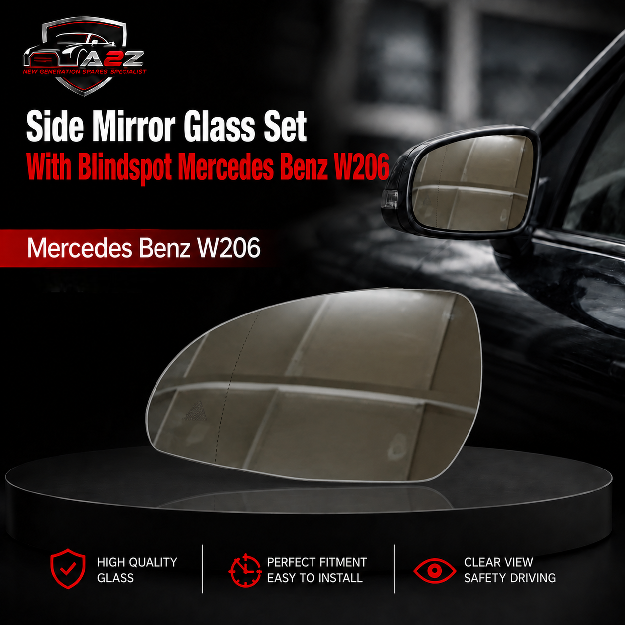 Side Mirror Glass Set With Blindspot Right & Left Compatible With Mercedes Benz C-Class (W206), S-Class (W223)