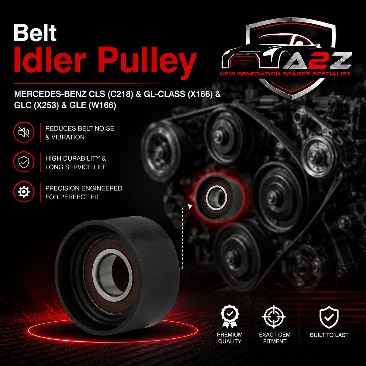 Belt Idler Pulley 6422000970 6422001070 6422001970 Compatible with MERCEDES-BENZ CLS (C218) & GL-CLASS (X166) & GLC (X253) &  GLE (W166) Tag No.7