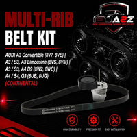 Multi RIB Belt Kit 6PK1005K1 Compatible With AUDI A3 Convertible (8V7, 8VE) | A3 / S3, A3 Limousine (8VS, 8VM) | A3 / S3, A4 B9 (8W2, 8WC) | A4 / S4, Q3 (8UB, 8UG) (CONTINENTAL)