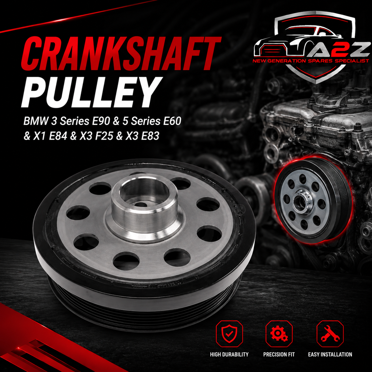 Crankshaft Pulley 11237797995 11237799153 11237823191 Compatible With BMW 3 Series E90 & 5 Series E60 & X1 E84 & X3 F25 & X3 E83 Tag-CP-01