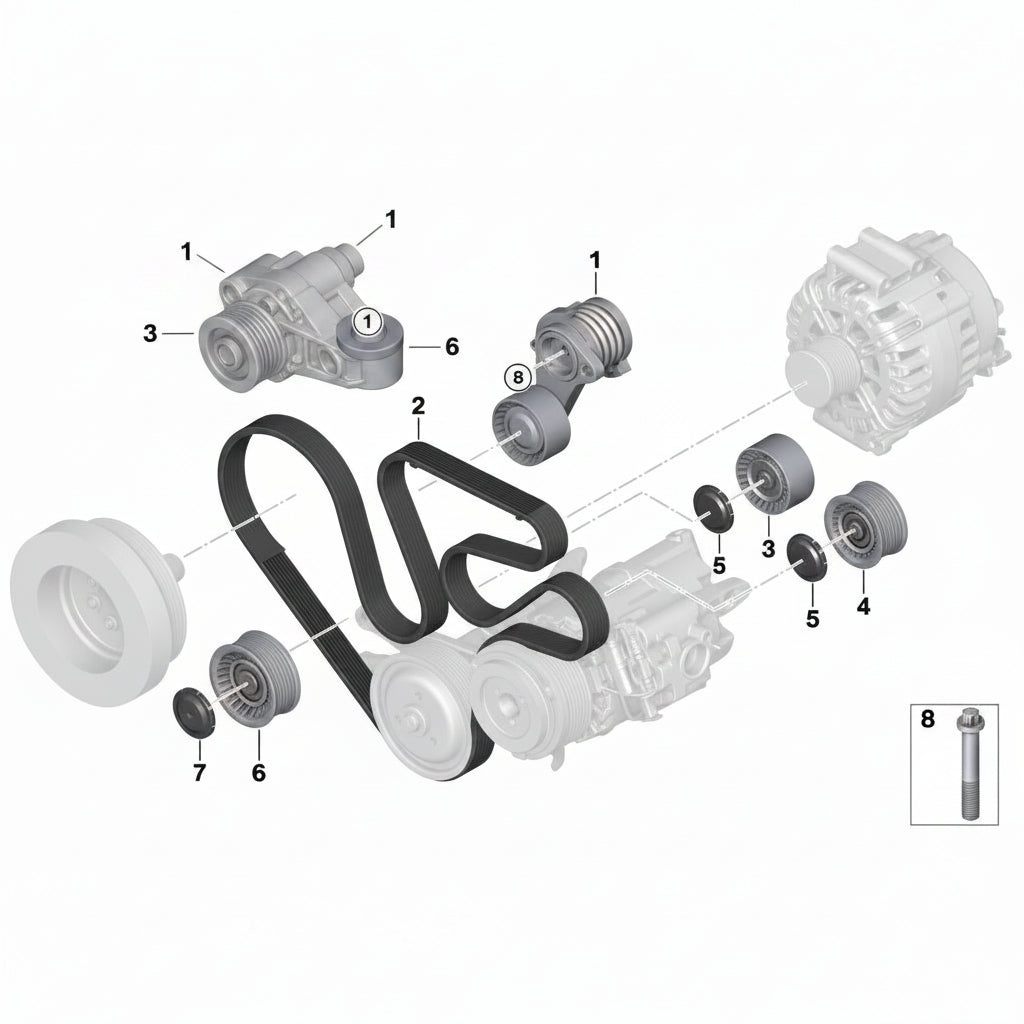 Belt Tensioner With Pulley 11287627052 11284600341  11287586900 Compatible with BMW 7 Series (F01,F02,F03,F04) & X6 E71 Tag no : 13