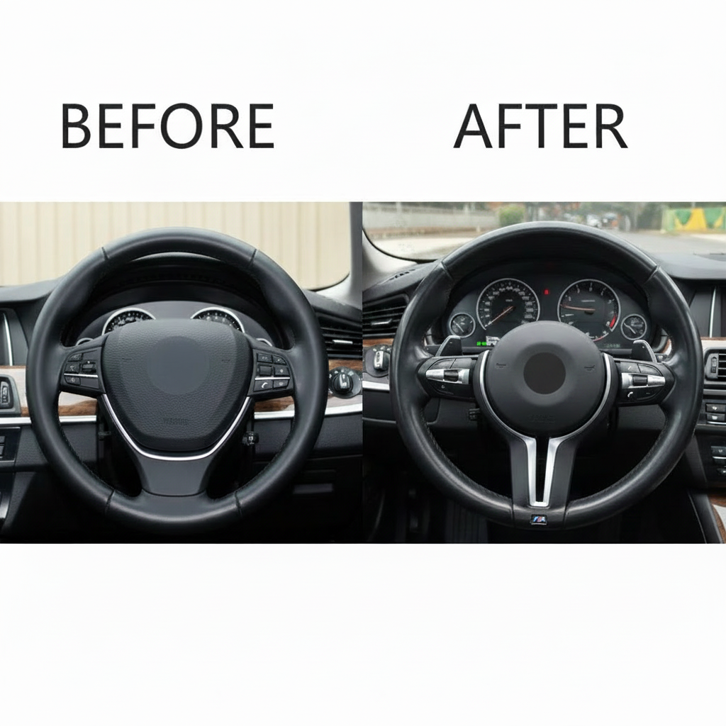 Leather Steering Wheel With Air Bag (Big Hole) Compatible with BMW 5 Series F10