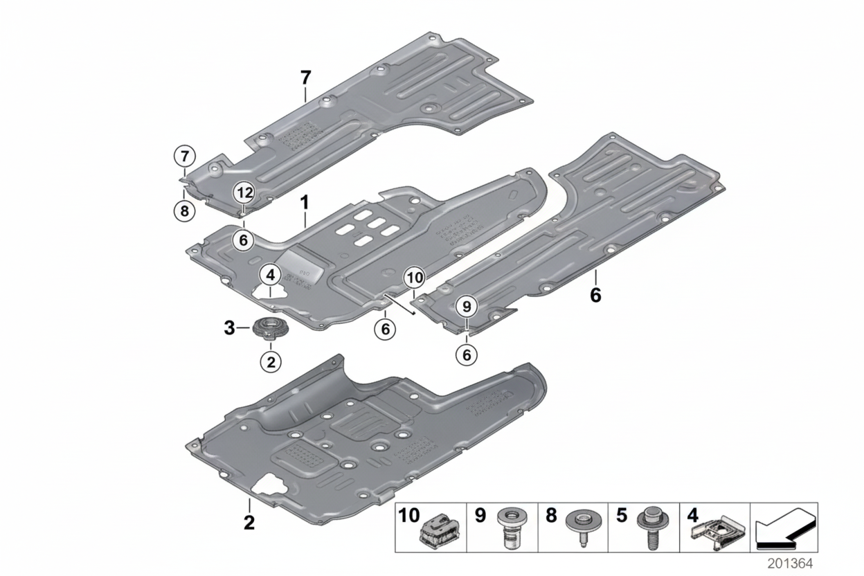 UNDERFLOOR COATING CENTER  51757261763 Compatible with BMW 5 Series F10 Tag No.1