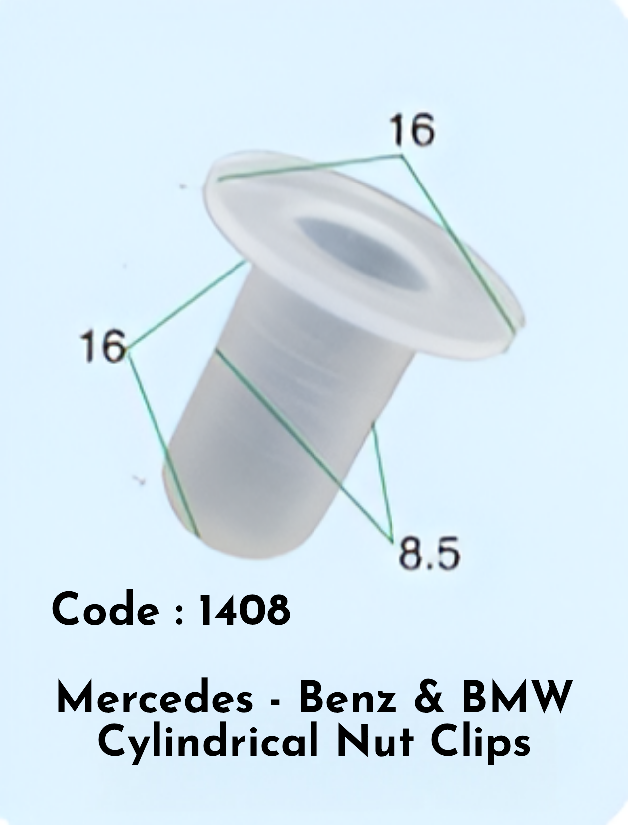 Cyindrical Nut (Set of 10) Code:1408 Compatible With BMW/Mercedes Benz