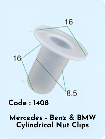Cyindrical Nut (Set of 10) Code:1408 Compatible With BMW/Mercedes Benz