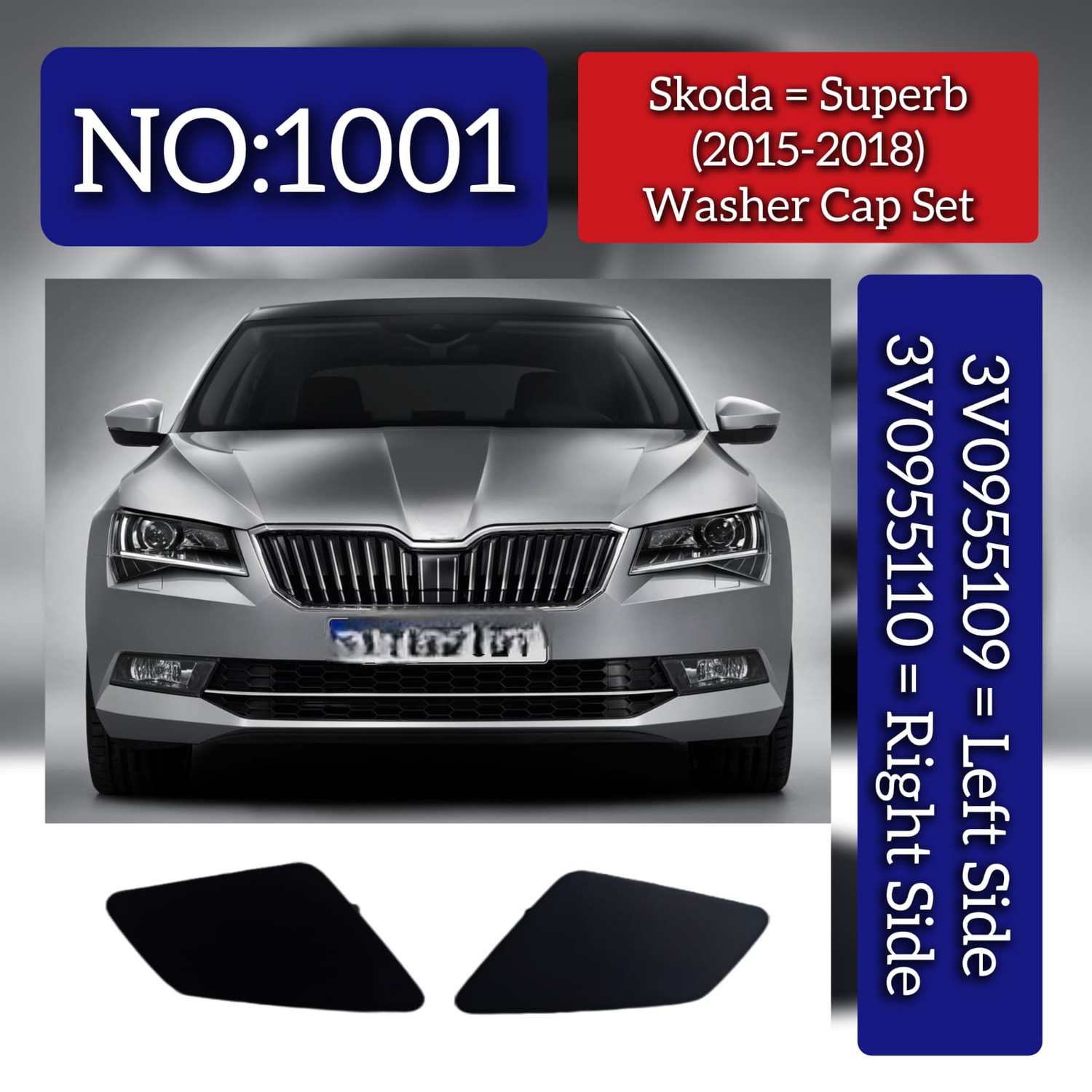 Washer Cap Set Left 3V0955109 & Right 3V0955110 Compatible With Skoda Superb (2015-2018) Tag No.1001