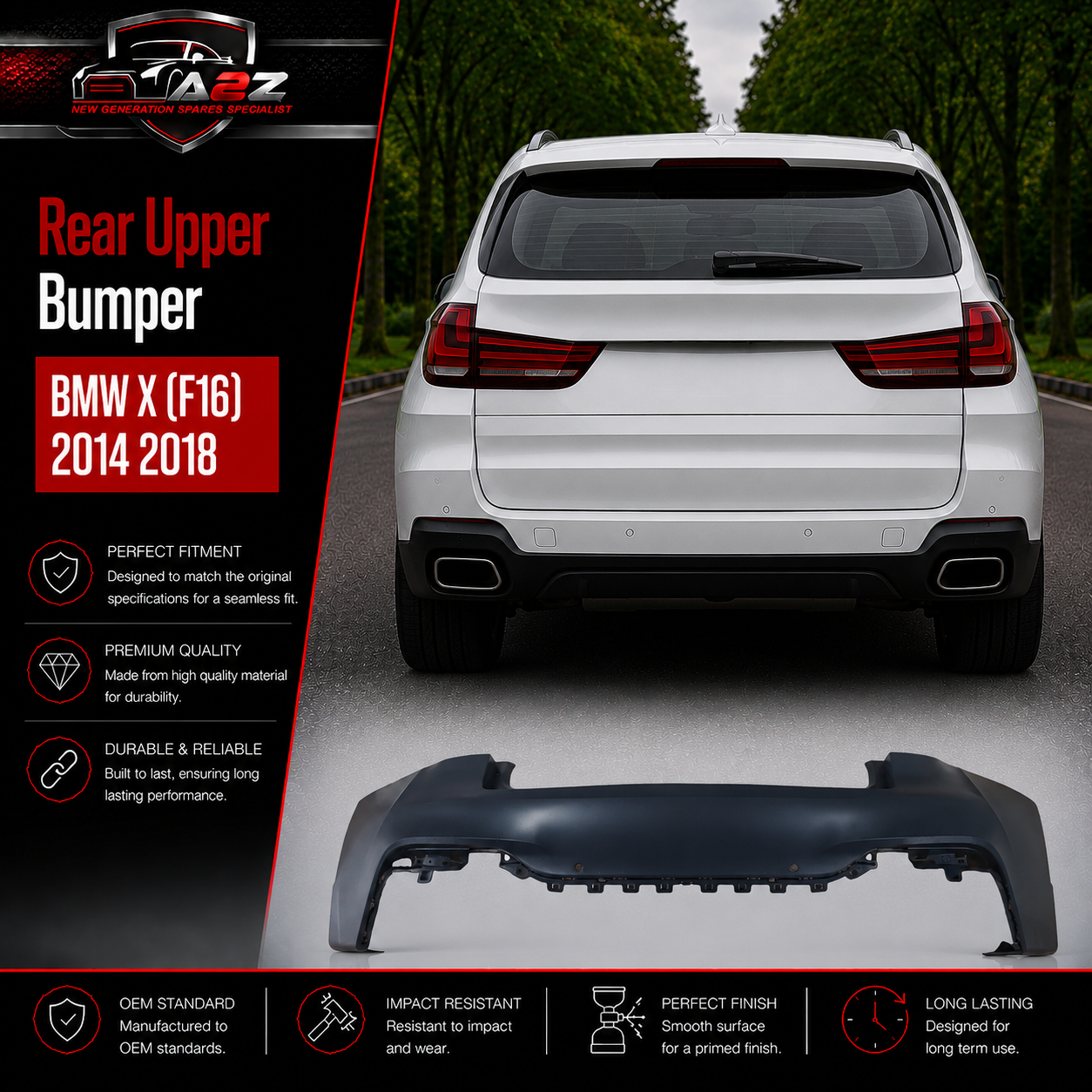Rear Upper Bumper 51128065888 Compatible With BMW  X (F16) 2014 2018 Tag No.117
