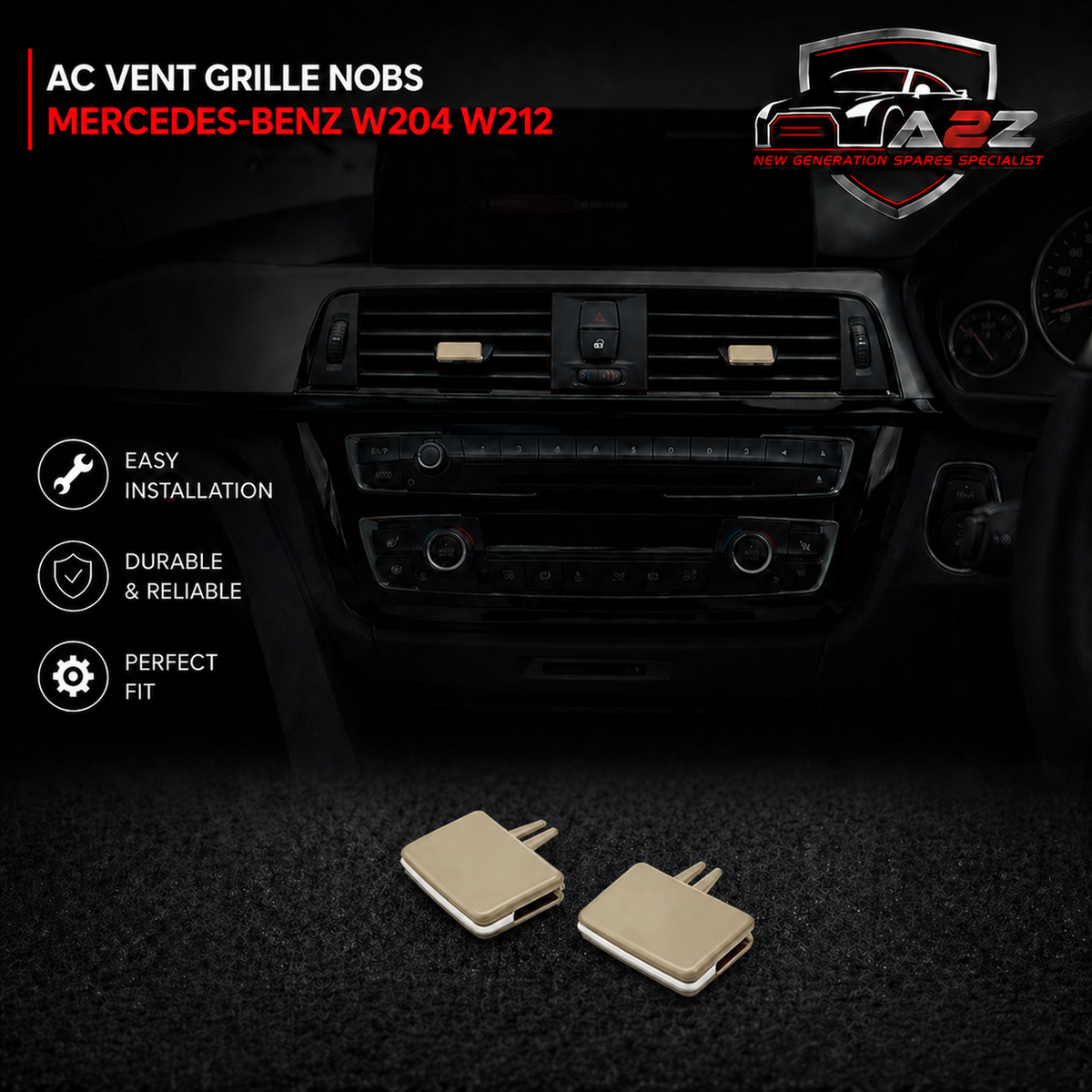 Rear Beige Air Conditioner Back Ac Vent Grille Outlet Tab Clip Slider Repair Kit 2048300354 Compatible With MERCEDES-BENZ C-CLASS (W204) & E-CLASS W212 (Set Of 2)
