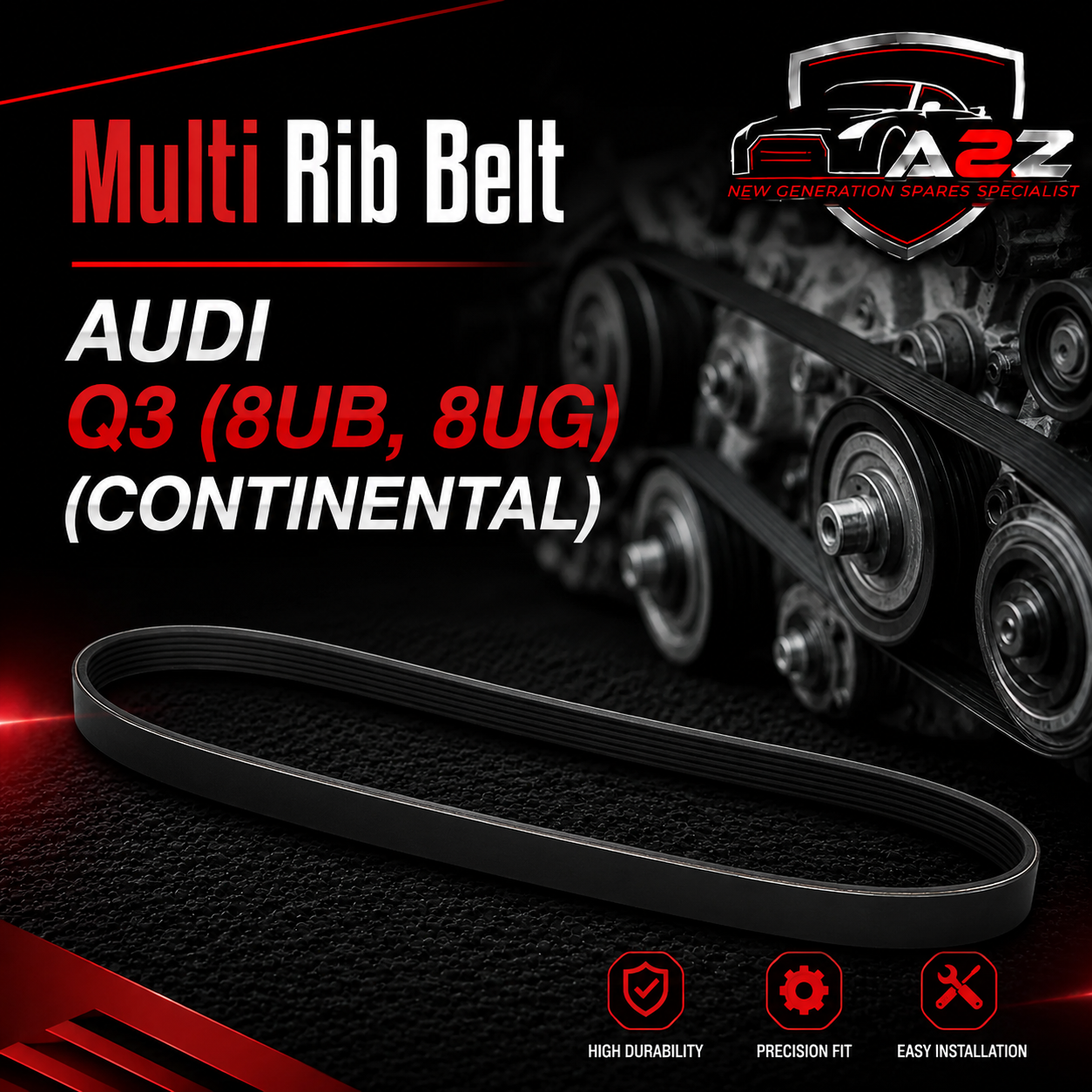 Multi RIB Belt 6PK1070 03L903137T 03L903137G Compatible With AUDI Q3 (8UB, 8UG)  (CONTINENTAL)
