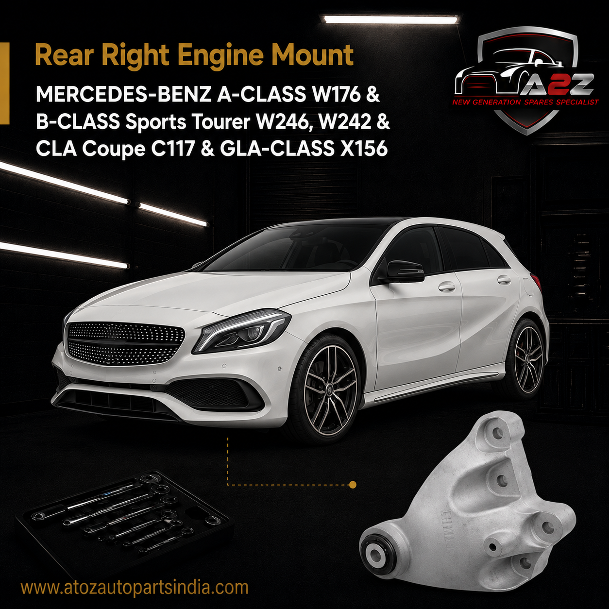 Rear Right Engine Mount A2462401109 Compatible With MERCEDES-BENZ A-CLASS W176 & B-CLASS Sports Tourer W246, W242 & CLA Coupe C117 & GLA-CLASS X156