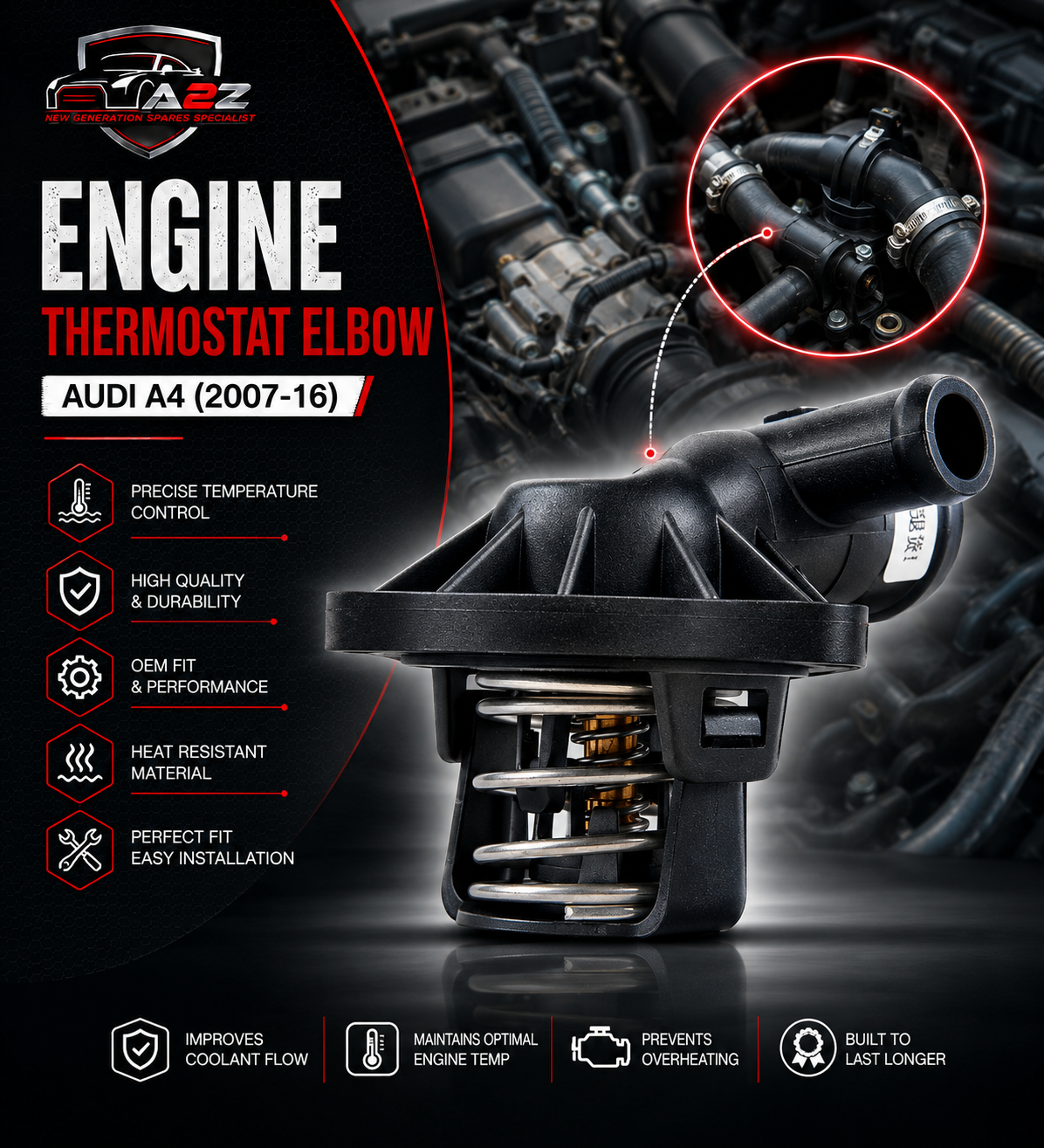 Engine Thermostat Elbow 059121111AA 059121111N Compatible With AUDI A4 Tag No.52