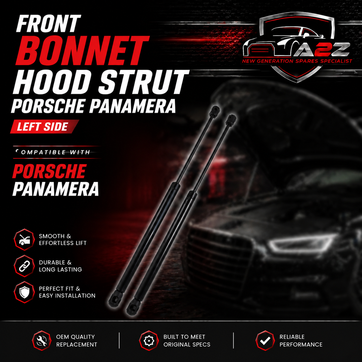 Front Bonnet Hood Strut Left 99151255100 & Right 97051157200 Compatible With PORSCHE PANAMERA (970)