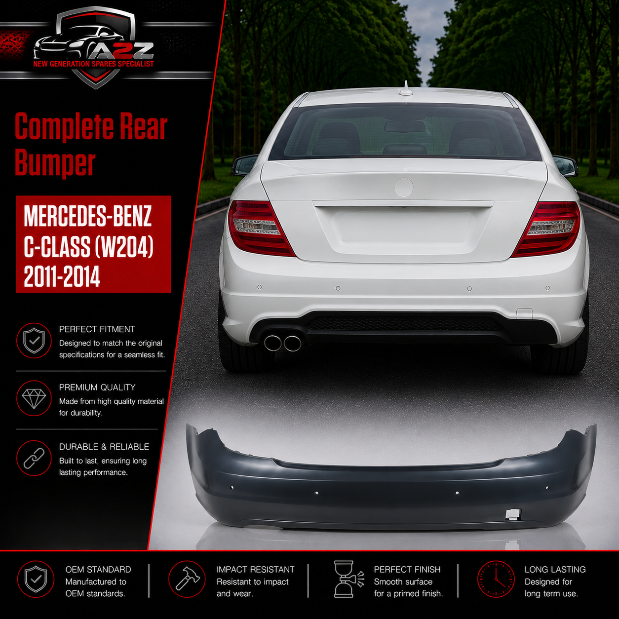 Rear Bumper A2048807540 2048807540 Compatible With MERCEDES-BENZ C-CLASS (W204) 2011-2014 No :- 3A