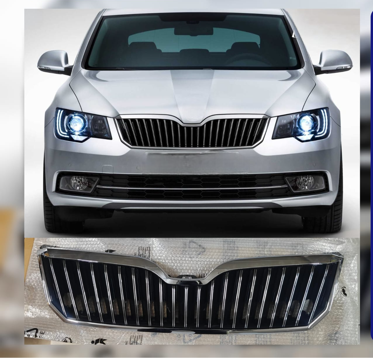 Show Grill (Full Chrome) 3T0853668B 3T0853607B Compatible With Skoda Superb (2013-2015) Tag No.61