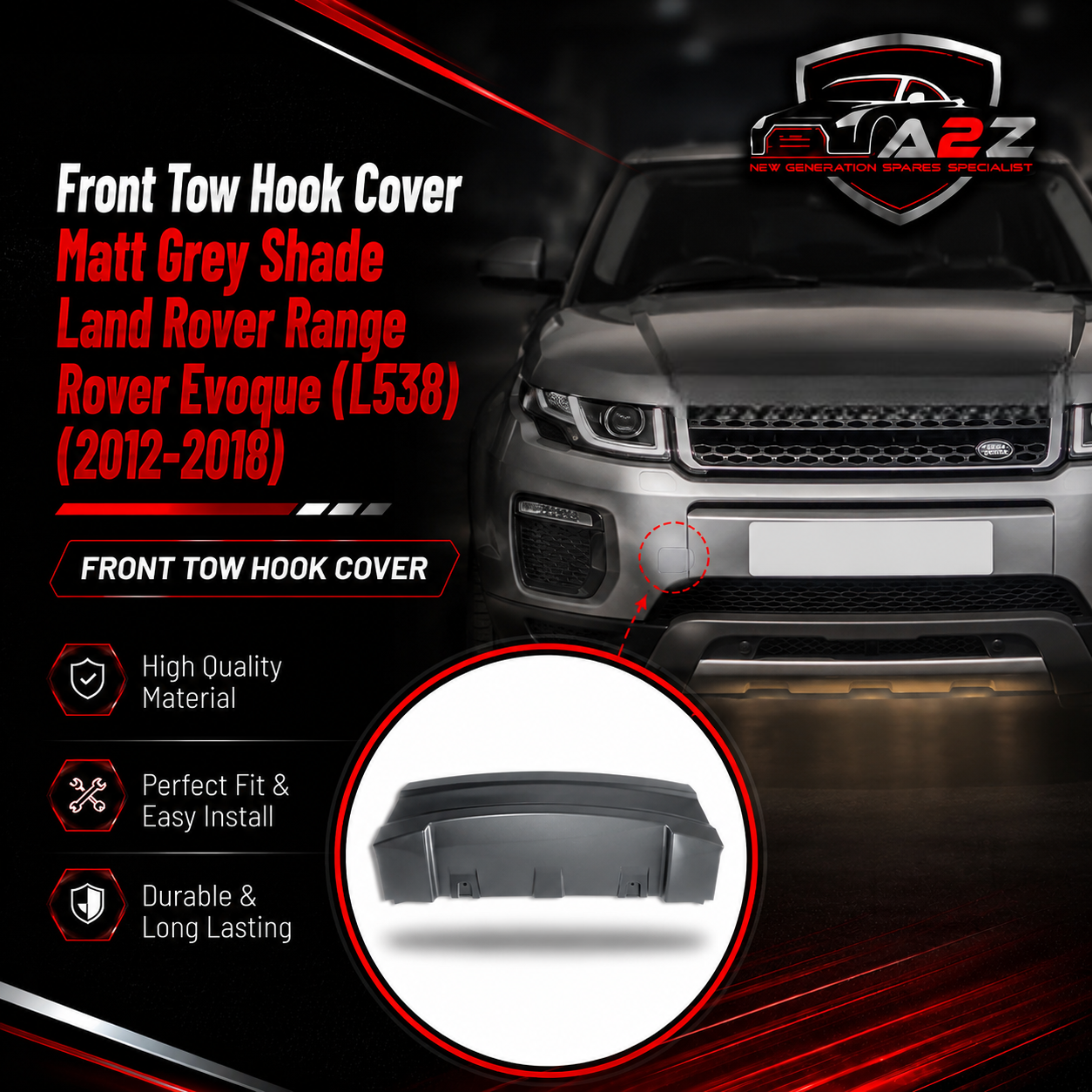 Front Tow Hook Cover Matt Grey Shade Compatible With Land Rover Range Rover Evoque (L538) (2012-2018) Tag No.930
