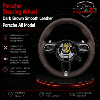 Dark Brown Smooth Leather Steering Wheel Compatible With Porsche All Models