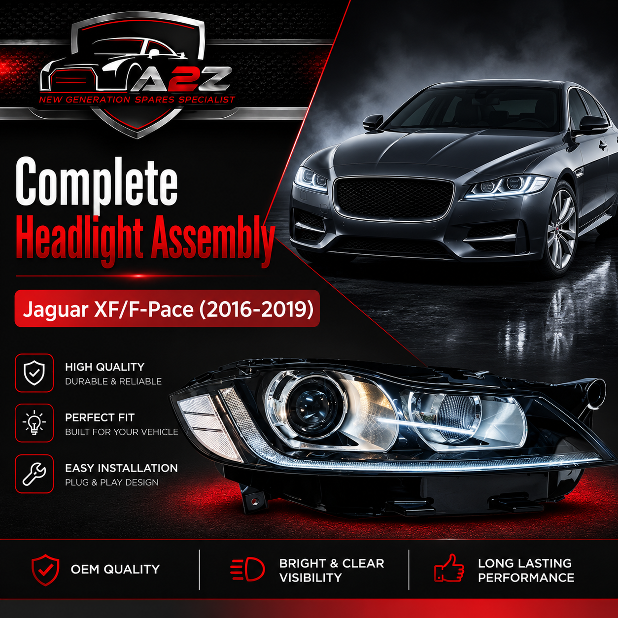 Complete Headlight Assy Left T2H24590 & Right T2H24582 Compatible With Jaguar XF/F-Pace (2016-2019) Tag No.10