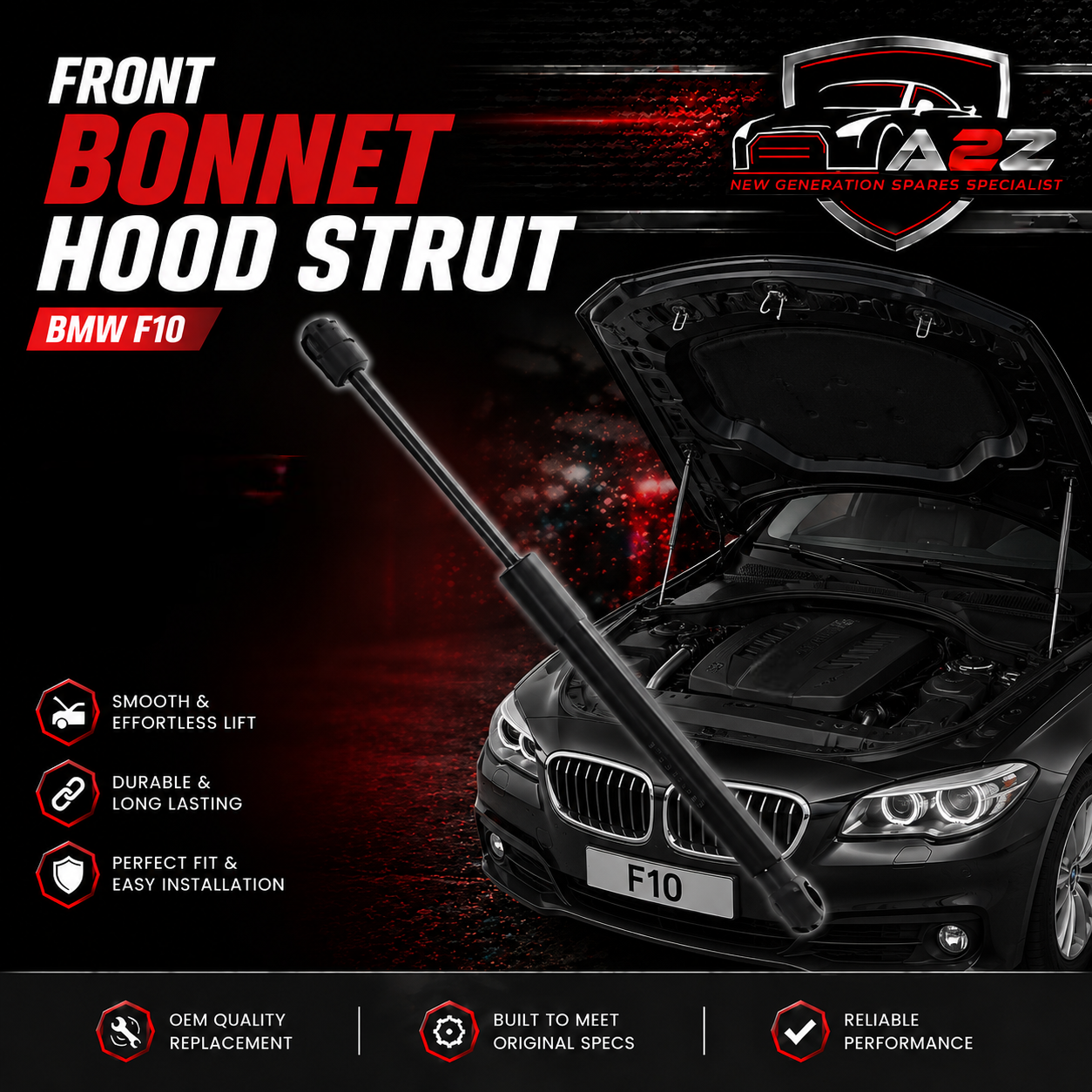 Front Bonnet Hood Strut  51237228990 51237309119 Compatible With BMW 5 Series (F10) & 6 Convertible (F12) & 6 Coupe (F13) & 6 Gran Coupe (F06)