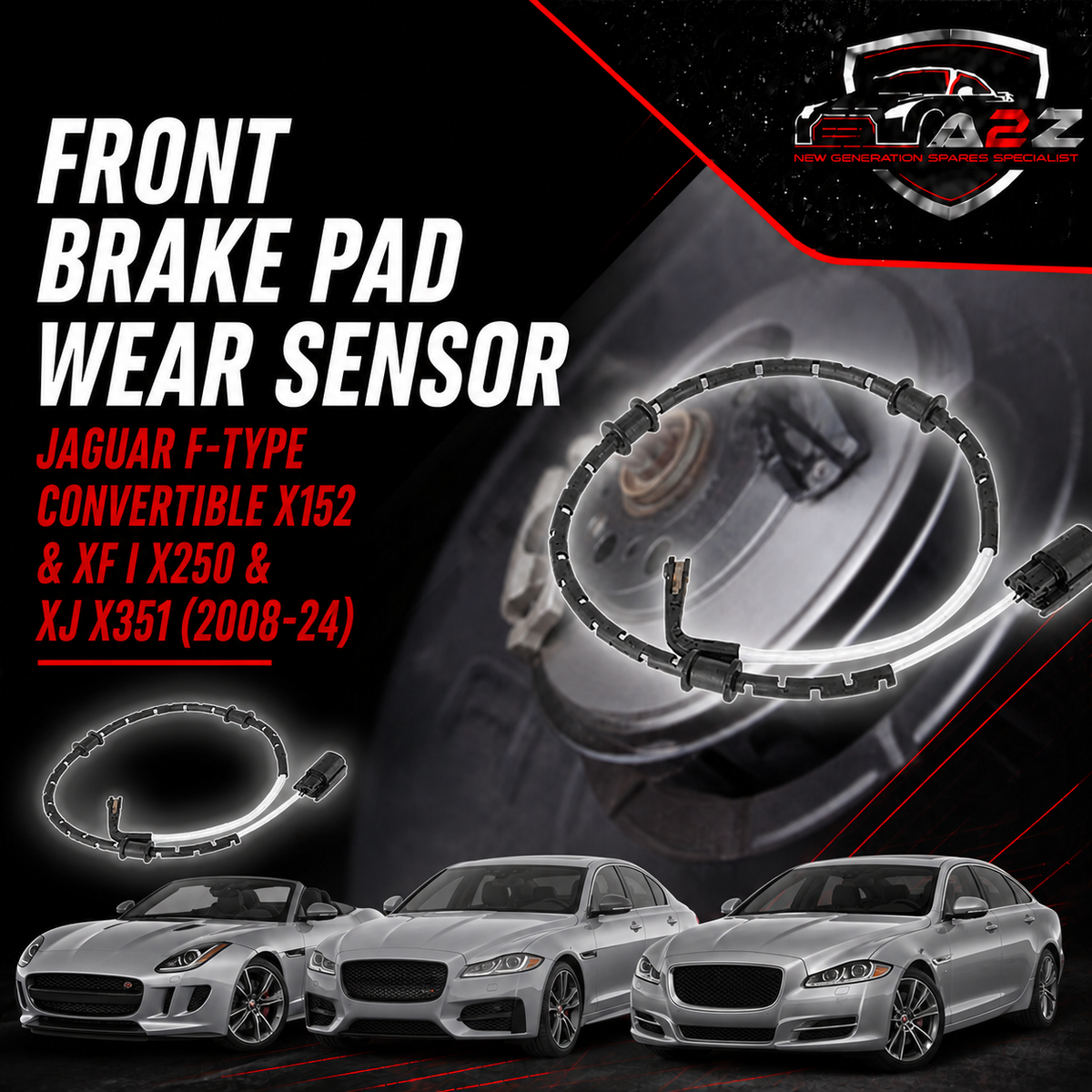 Front Brake Pad Wear Sensor C2P12722 C2Z16061 Compatible With JAGUAR F-TYPE Convertible X152 & XF I X250 & XJ X351
