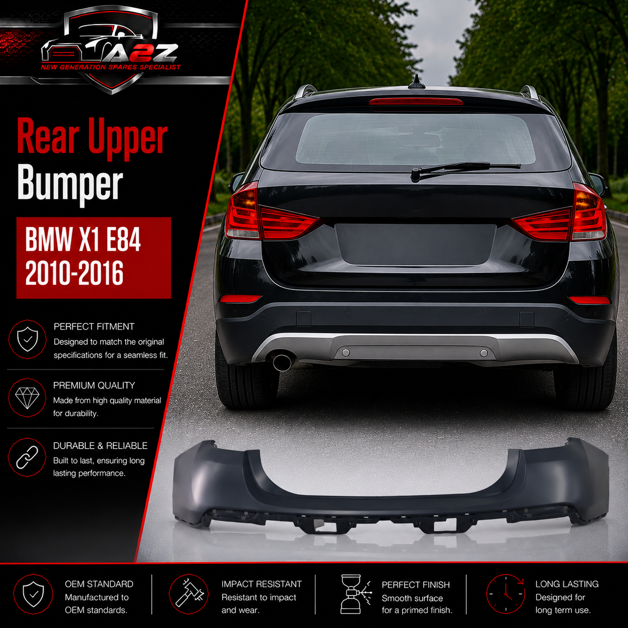 Rear Upper Bumper 51122993568 Compatible With BMW  X1 E84 2010-2016 Tag No.107