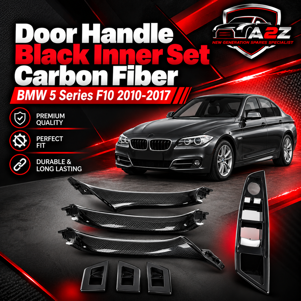 Door Handle Black Inner Set  Carbon Fiber 51417225874 51417225873 51417225847 Right 51417225848 51417225889 Right 51417225890 51417225851 51417225852 Compatible with BMW 5 Series F10 2010-2017