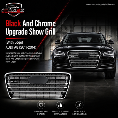 S8 Black And Chrome Upgrade Show Grill (With Logo) 4H0853651GHT94 Compatible With AUDI A8 (2011-2014) Tag No.107