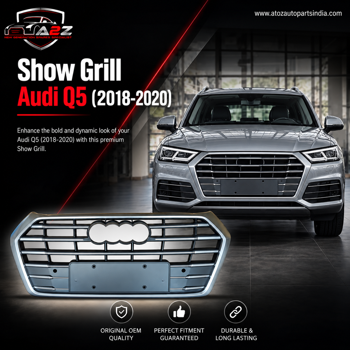 Show grill Compatible With   Audi Q5 (2018-2020)  Original Grey Tag No.151