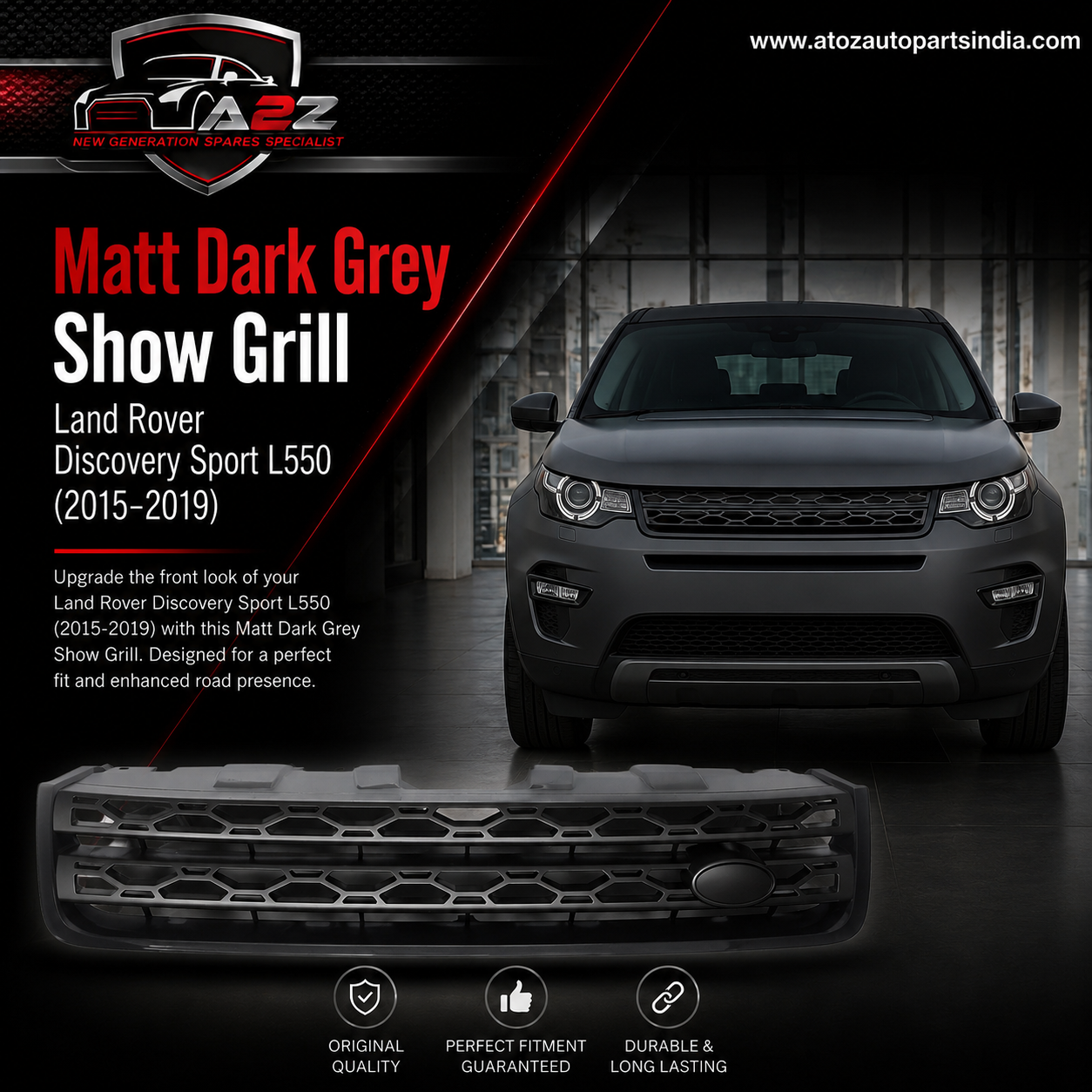Matt Dark Grey Show Grill LR061220 Compatible With Land Rover Range Rover Discovery Sport (L550) (2015-2019) Tag No.10