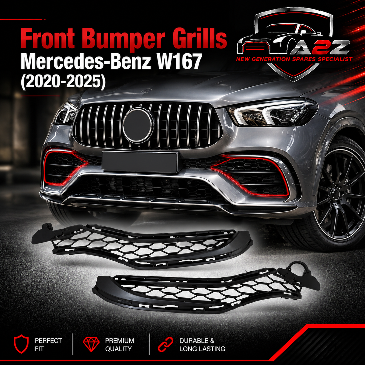 Front Bumper Grills Left 1678852710 Right 1678852810 Compatible With Mercedes-Benz GLE Class W167 (2020-2025) Tag No.114