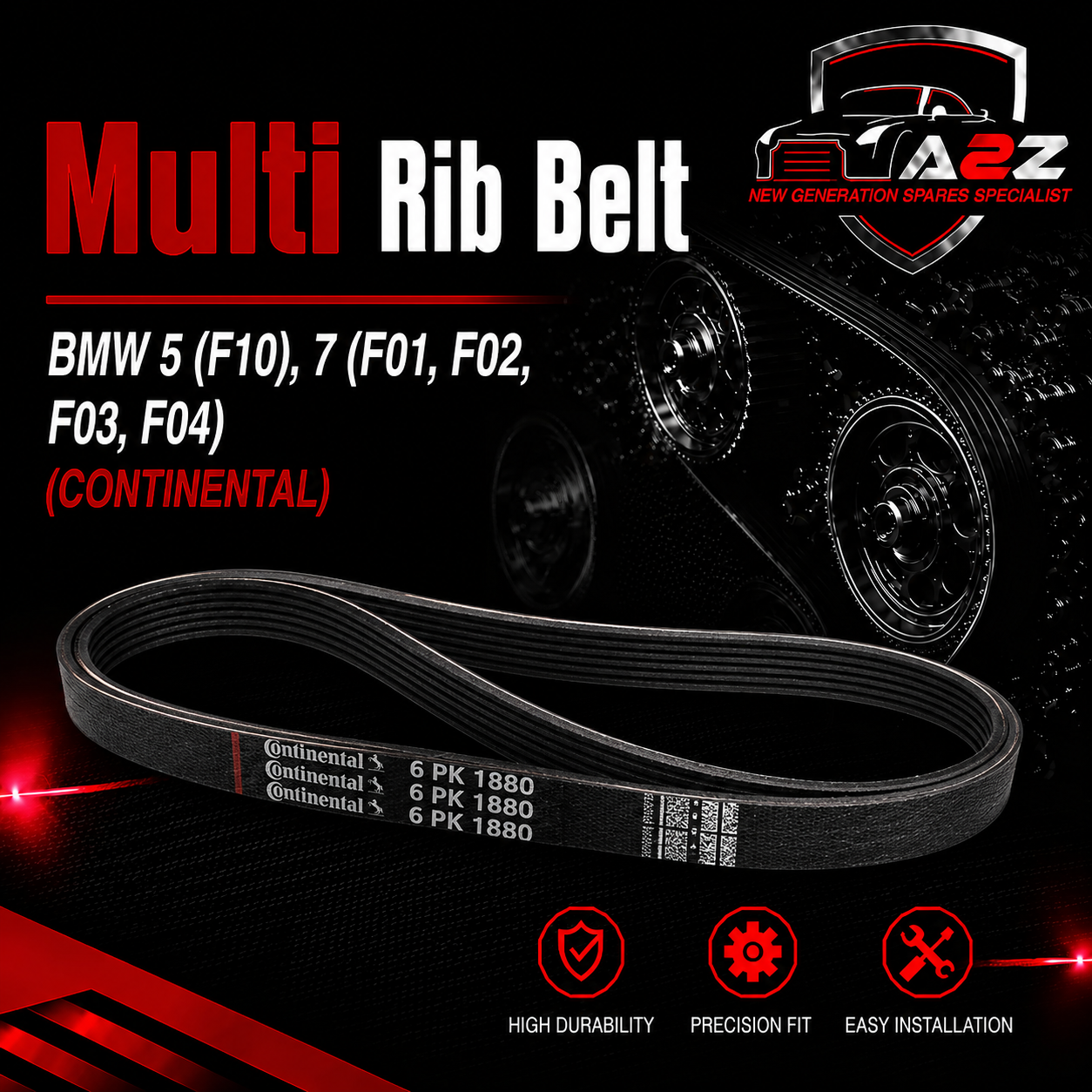 Multi Rib Belt 6PK1700 11288507415 03C145299A 03C145299AC Compatible With BMW 5 (F10), 7 (F01, F02, F03, F04) (CONTINENTAL)