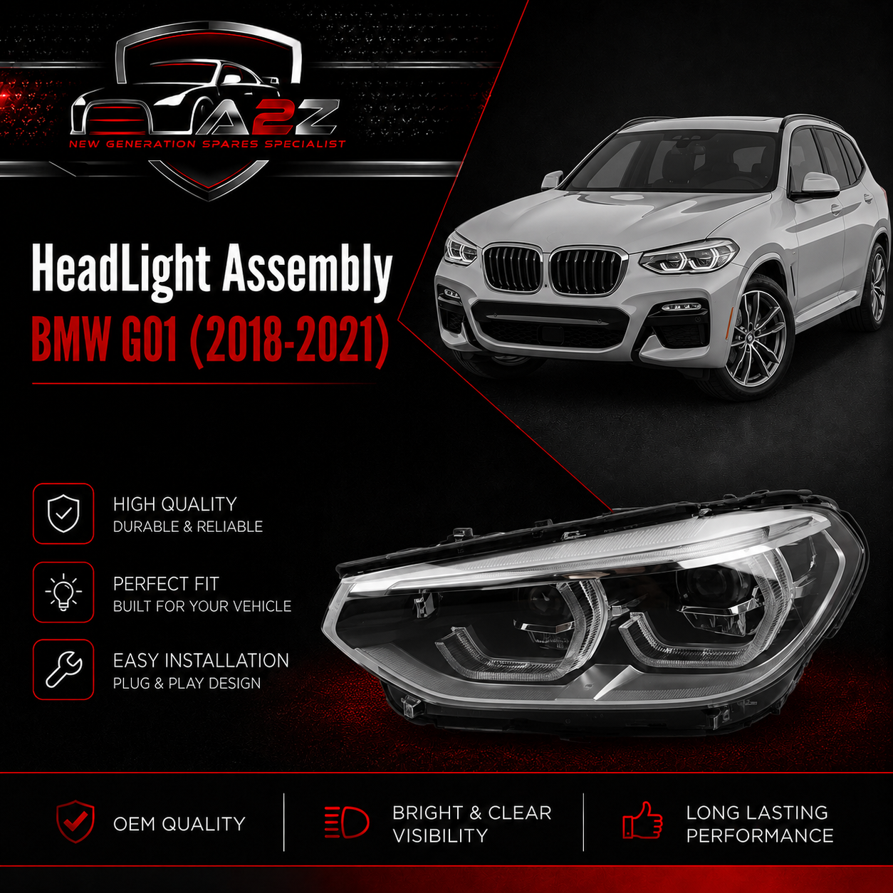 Headlight Headlamp Left 63117466117 & Right 63117466118 63117466119 63117466120 8739655 8739656 8739653 8739654 Compatible With BMW G01 (2018-2021) Tag No.69
