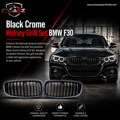 Black Crome Kidney Grill Set 51137263482=R.H & 51137263481=L.H  Compatible With BMW 3 Series F30 Tag 6