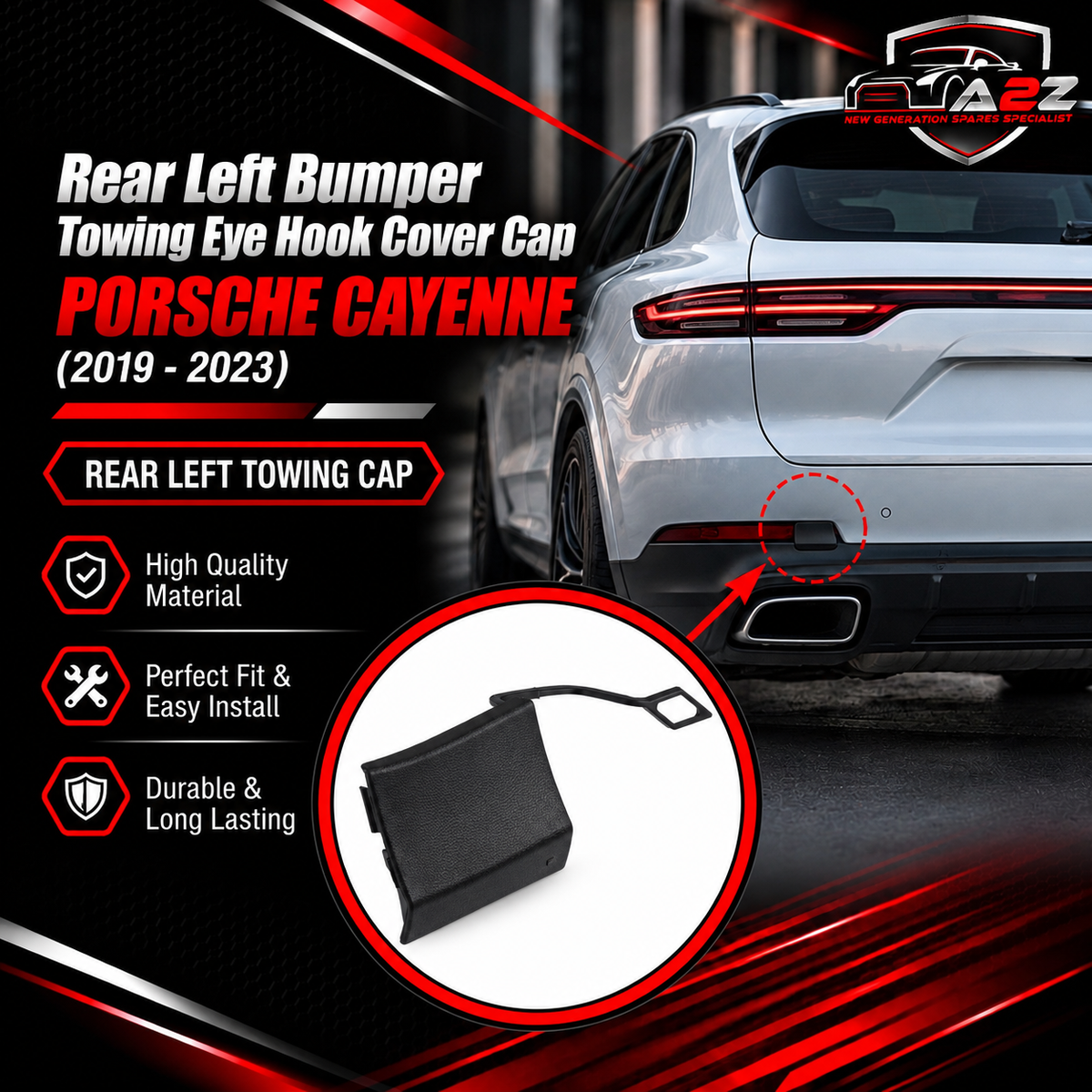 Rear Bumper Tow Towing Cap Cover Hook Left 9Y0807499 Right 9Y0807500 Compatible with PORSCHE CAYENNE (2019-2023) Tag No.136